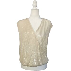 Cable & Gauge Women's Size L Sleeveless V Neck Wrap Sequin Blouse Quiet Luxury